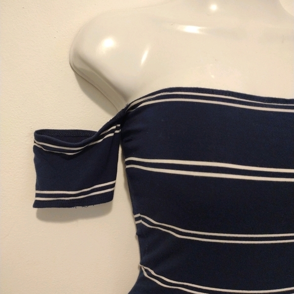 Olivaceous - Striped Off Shoulder Mini Dress - Picture 4 of 14